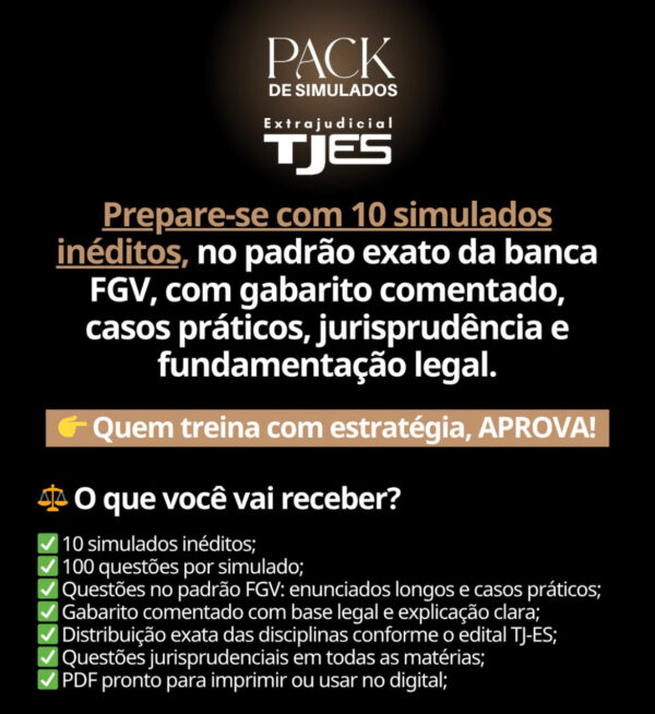 Pack simulados para o concurso do Espírito Santo. 🏷️Cupom: Cartorionofoco.