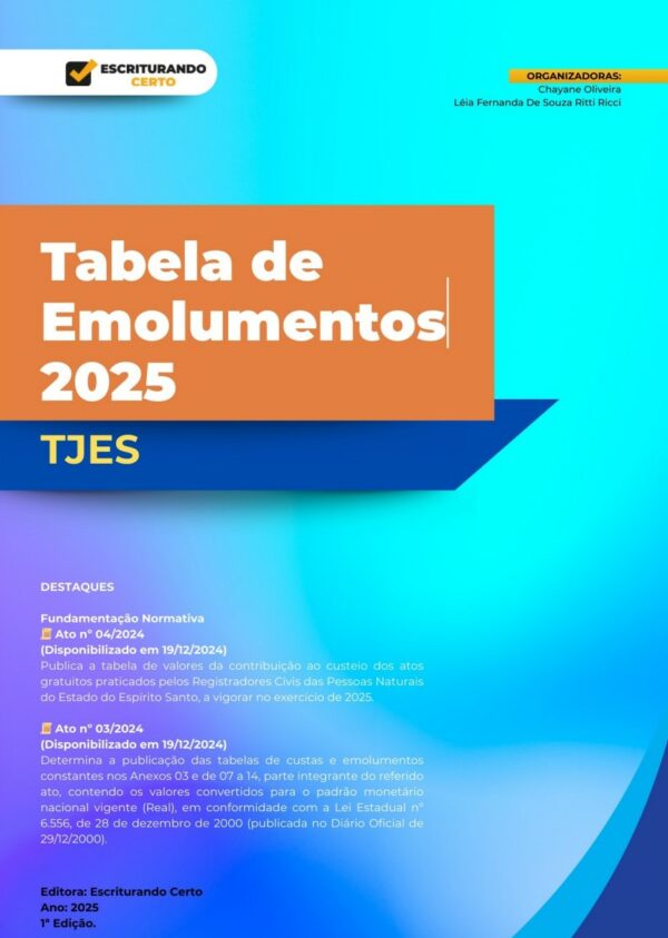 Tabela de Custas e Emolumentos TJES 2025